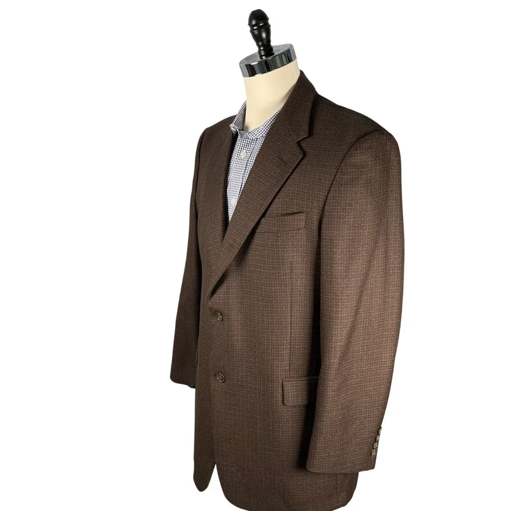 Murano Sport Coat Mens 44L Brown Check Worsted Wool Cashmere Two Button Dillards